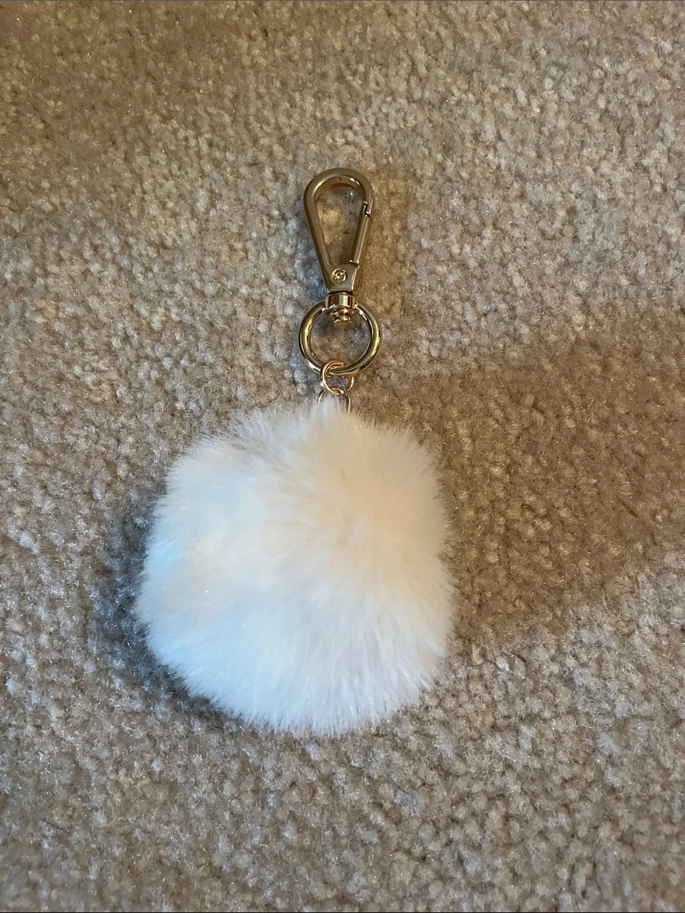 White Faux Fur Pom Keychain with Gold Clip